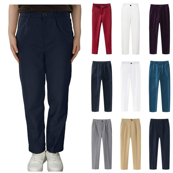 Big Kid Boys' School Uniform Jogger Pants, Elastic Waistband Stretch Performance Fabric Kid Relaxed Fit School Uniform Pant Navy 17-18 Years