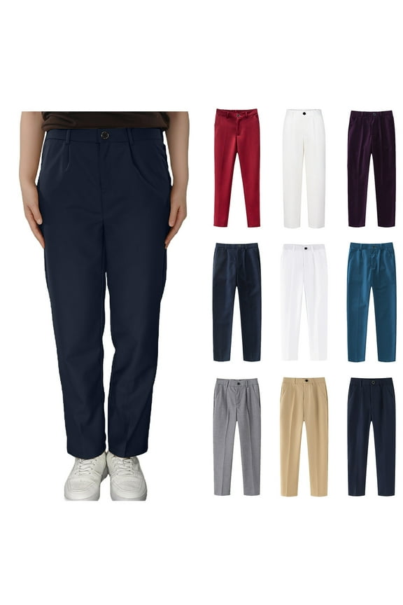 Big Kid Boys' School Uniform Jogger Pants, Elastic Waistband Stretch Performance Fabric Kid Relaxed Fit School Uniform Pant Navy 17-18 Years