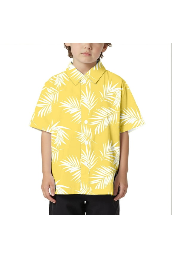 Big Kid Children Beach Leisure Loose Comfortable Trendy Foreign Trade Comfortable Boys Collar Button Open Shirt Short Sleeve Shirt Toddler Boys Size 4 Science Tee Full Sleeve T 5 T 10-11 Years Yellow