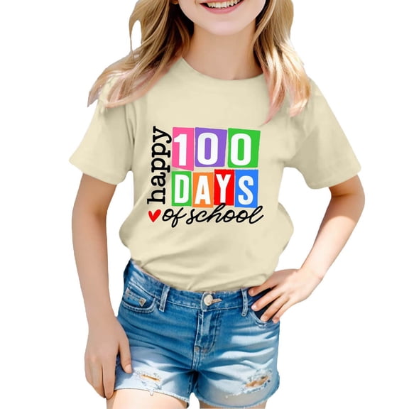 Big Kid Children Fashion Casual Print Round Neck Loose Short Sleeve T Shirt Top Kids Sports Shirt Mega64 Toddlers Long Sleeve Thin Long Tee Shirts Plain T Shirts Kids Girls 12-13 Years Beige