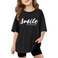 thumbnail image 1 of Big Kid Children Kids Girls Letter Printed Short Sleeve T Shirts Kids Oversized Tops Casual Crewneck Basic Tees Teal Shirts Girls Girl Button down Shirt Little Girl Flannel Top 11-12 Years Black, 1 of 6