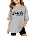 thumbnail image 1 of Big Kid Children Kids Girls Letter Printed Short Sleeve T Shirts Kids Oversized Tops Casual Crewneck Basic Tees Teal Shirts Girls Girl Button down Shirt Little Girl Flannel Top 11-12 Years Gray, 1 of 6