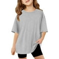 thumbnail image 1 of Big Kid Children Kids Girls Short Sleeve T Shirts Kids Summer Oversized Tops Casual Crewneck Basic Tees Girl Pack Girl Top Dress Girls Neon Crop Top Shirt Size Button up Pajamas 9-10 Years Gray, 1 of 6