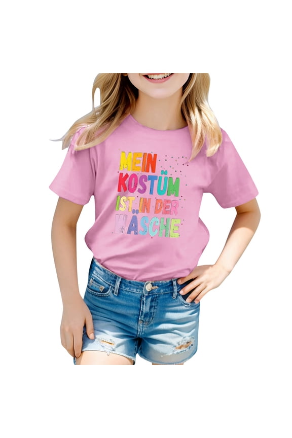 Big Kid Children's Carnival Colour Printed Round Neck Short Sleeved T Shirt Girls Tops 2t Rainbow Crop Top for Girls Tops for Women Undershirt Size 6x Mid Top Sneaker Cut Out 12-13 Years Pink