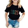 thumbnail image 1 of Big Kid Children's Casual Fashion Graduation Season Printed Round Neck Short Sleeved T Shirt Girls Oatmeal Top Girls Tops Age 5 Size 6 Tops for under Shirt for( 3 13 Years Old) 12-13 Years Black, 1 of 4