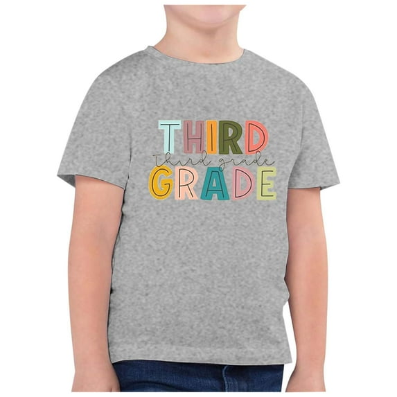 Big Kid Children's Fashion Back To School Season Printed Round Neck Short Sleeve Casual T Shirt Top Basketball High Tops Girls Tan Long Sleeve Top for Girls And Leggings Set( 10) 12-13 Years Gray