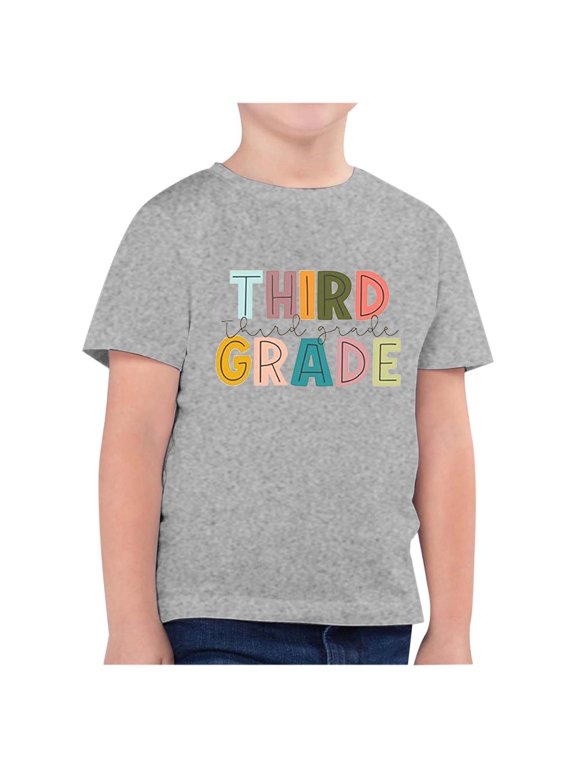 Big Kid Children's Fashion Back To School Season Printed Round Neck Short Sleeve Casual T Shirt Top Basketball High Tops Girls Tan Long Sleeve Top for Girls And Leggings Set( 10) 10-11 Years Gray