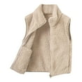 thumbnail image 1 of Big Kid Children's Vest Stand Up Collar Sleeveless Teddy Vest Plain Short With Zip Winter Jacket Warm Clothing Unisex Girls Blouses High Top Softball Cleats for Girls Little Tops 8-9 Years Brown, 1 of 3