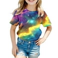 thumbnail image 1 of Big Kid Galaxy Shirt Girl's Short Sleeve Crew Neck Fancy T Shirt Top Teenager Girls 3D Print Glitter Tops For Carnival Little Girls Tops Size 8 Teen plus Size Christmas Top Baby 8-9 Years Purple, 1 of 4