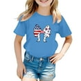 thumbnail image 1 of Big Kid Girl's 4th Of July Patriotic Short Sleeve T Shirt Cute Independence Day Flag Print Tee Comfortable Casual Summer Top For Toddler Kids Top Teen Girl Books Girls Winter Tops 13-14 Years Blue, 1 of 4
