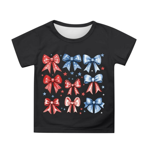 Big Kid Girls Casual Tops Short Sleeve Tee With Independence Day Print Comfortable Round Neck Blouse For Everyday Wear And Party Outfits Shirt for Toddlers Knit Tops Toddler Girls 10-11 Years Black