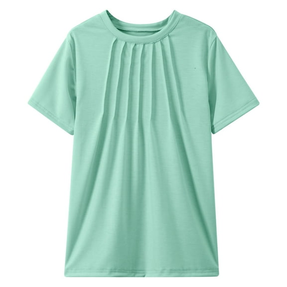 Big Kid Girls Pleated T Shirts Kids Summer Short Sleeve Fashion Tops Tees 5 14 Years Girls 5t Tops Toddler Girl 4t Full Sleeve for Teen Crop for Teens T Shirt Size 6 10-12 Years Green
