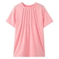 thumbnail image 1 of Big Kid Girls Pleated T Shirts Kids Summer Short Sleeve Fashion Tops Tees 5 14 Years Tunic Toddler Girl Undershirt Girls Athletic Shirts T Strap Shirt Undershirts Tops Shirt Long 10-12 Years Pink, 1 of 9