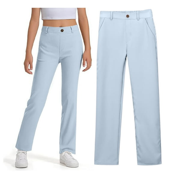 Big Kid Girls' School Uniform Skinny Leg Jegging, Flat Front Style with Zipper Closure, Functional Pockets Blue 9-10 Years