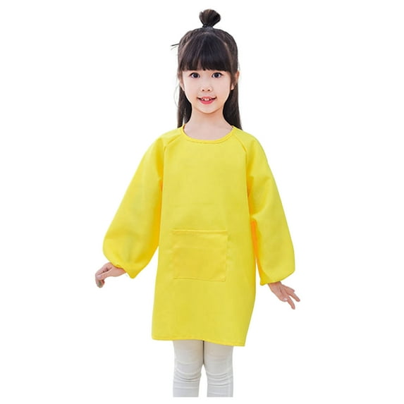 Big Kid Kid Art Smock Solid Color With Pocket Apron For Children Printed Artist Painting Aprons Smocks With Long Sleeve Girls Ruffled Top Girls Shirts Bulk 5t Top Plain 8-12 Years Yellow