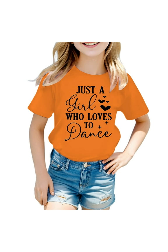 Big Kid Kid Girls Cute Graphic Round Neck Short Sleeve Tee Summer Casual T Shirt Little Girls Open Shoulder Tops High Top Boots for Big Skin Tone Top for Shirt 7 8 Christmas 9-10 Years Orange
