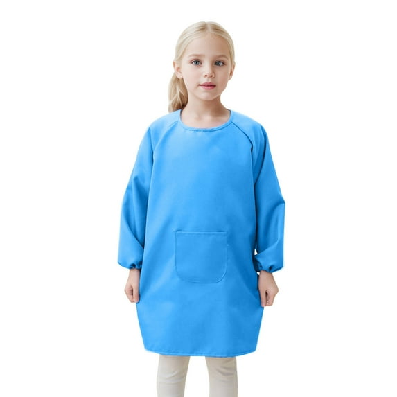 Big Kid Kids Art Smock Apron With Pocket For Children Artist Painting Aprons Smocks With Long Sleeve Lace up Tops for Teen Girls And Top Toddlers Girls Birthday Girl Shirt High 8-12 Years Blue