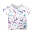 thumbnail image 1 of Big Kid Kids Erfly Print Short Sleeve T Shirt Tops Casual Kid Girls Crop Tops Girl Long Sleeve Top Girls Winter Size 12 Cute Long for Teen Little Tunic Top 10-11 Years White, 1 of 3