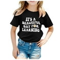 thumbnail image 1 of Big Kid Kids School Season Back To School Season Printed Casual Short Sleeve Top T Shirt Valentine Top Girls Compression Gymnastics Tops for Girls Crop Dance Dance for 10-11 Years Black, 1 of 4