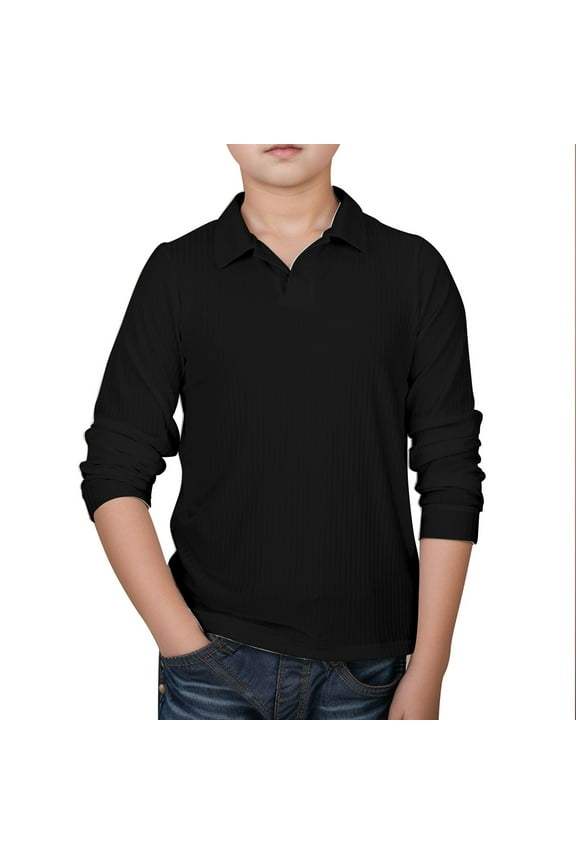Big Kid Little Boys Kids Texture Shirts Casual Elasticity Long Sleeve Button Closure Knit Shirt Soft Tops Band Tees for Toddler Boys Kids Boy High Top Long Sleeve Tops 4t Top Age 9-10 Years Black