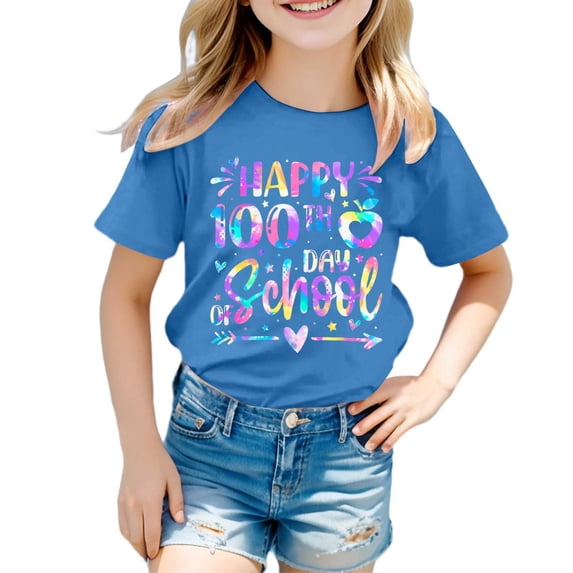 Big Kid Shirts For Teen Kids Girls Child Short Sleeve Prints T Shirt Trendy Girls Fans Present Tops Floral Tops for Short Sleeve Junior Solid Girl Hoodies Crop Top 10-11 Years Blue
