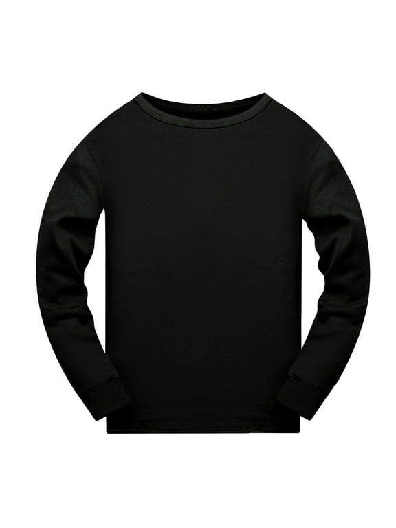 Big Kid Toddler Boys Girls Long Sleeve Solid Prints Nightwear T Shirt Tops Girls Shirt Size 16 Big Sister Long Sleeve Toddler Softball Tennis Clothes for Winter Tops for 9-10 Years Black
