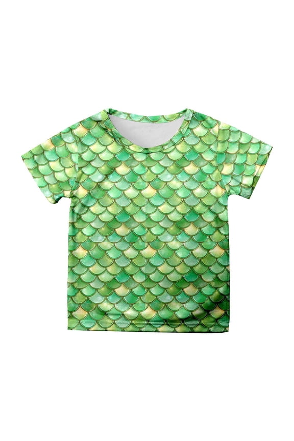 Big Kid Toddler Girls' Multicolor Fish Scale Print Casual Shirt | Summer Short Sleeve Top Girl Clothes Trendy Crop Top for Girls 5t Boys Undershirt Girls Clothes 12 to 14 10-11 Years Green