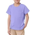 thumbnail image 1 of Big Kid Unisex Kid's Boys Girls Basic Short Sleeve Solid Color T Shirts Pocket Tee Crew Neck Shirt Cat And Boys Tops Valentine Tops for Athletic Long Sleeve Shirt Kid Top Things 8-9 Years Purple, 1 of 4