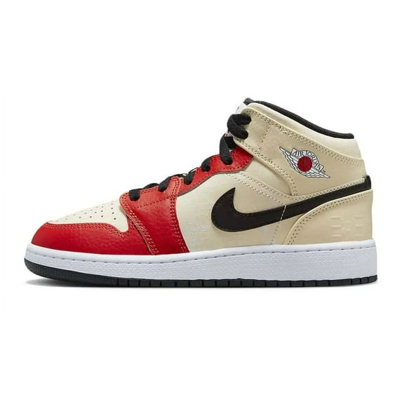 Big Kid's Air Jordan 1 Mid Muslin/Chili Red-Black-White - 4.5