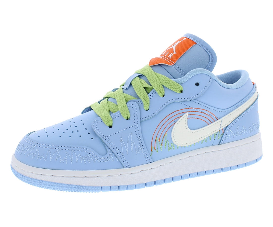 Air Jordan 1 Low SE GS Girls Shoes Size 4, Color: Psychic Blue/Vivid Green/Safety Orange