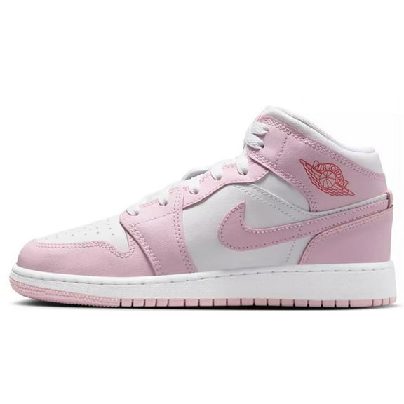 Big Kid's Jordan 1 Mid Pink Foam/White-Fire Red (DQ8423 608) - 5.5