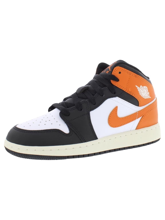 Jordan 1 Mid Youth Size 6 Women's size 7.5 Black Orange Leather Shoes DQ8423 801