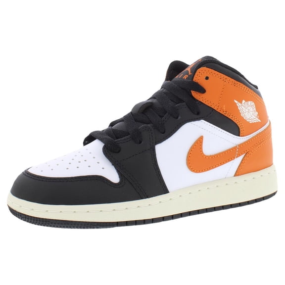 Nike Air Jordan 1 Mid Leather GS Boys Shoes Size 7, Color: Starfish/Black/White/Sail