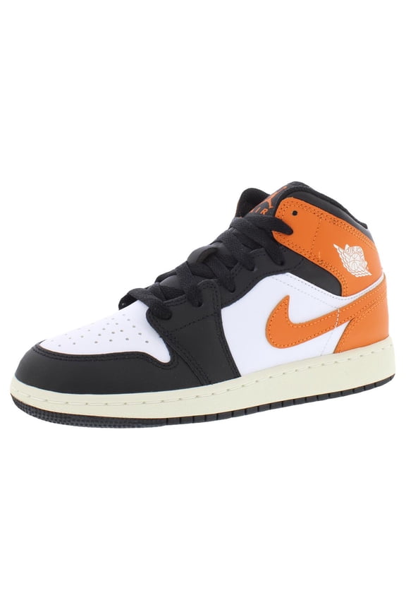 Air Jordan 1 Mid Leather GS Boys Shoes Size 7, Color: Starfish/Black/White/Sail
