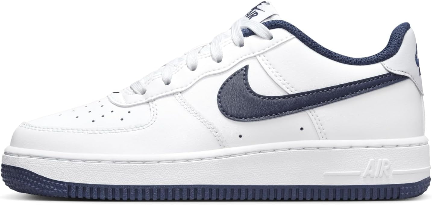 Nike Air Force 1 Big Kids' Shoes Color: White/Football Grey/Midnight Navy Size: 7Y