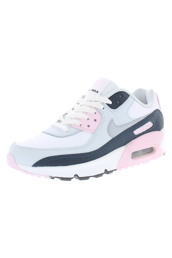 Air Max 90 Leather GS Girls Shoes Size 4, Color: White/Wollf Grey/Pink Foam