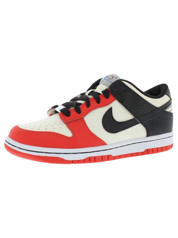 Dunk Low Leather GS Boys Shoes Size 6.5, Color: Sail/Black/Black/Chile Red