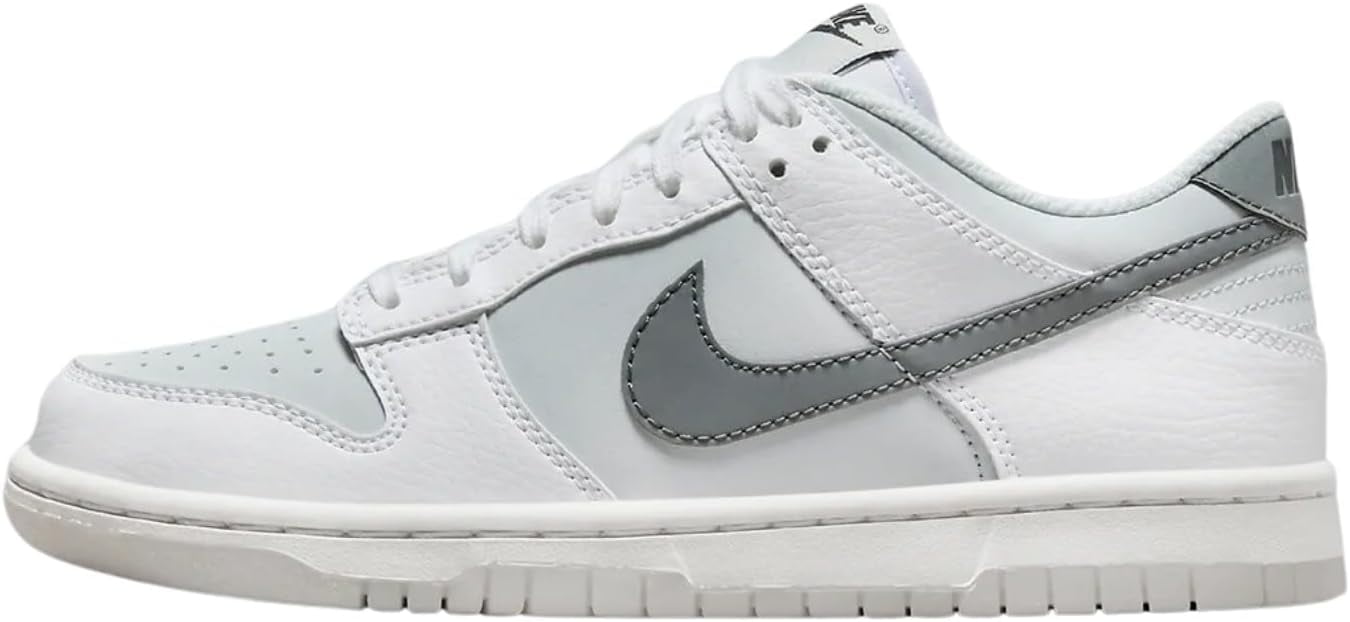 Nike Dunk Low Basketball Shoes for Big Kids in White/Smoke