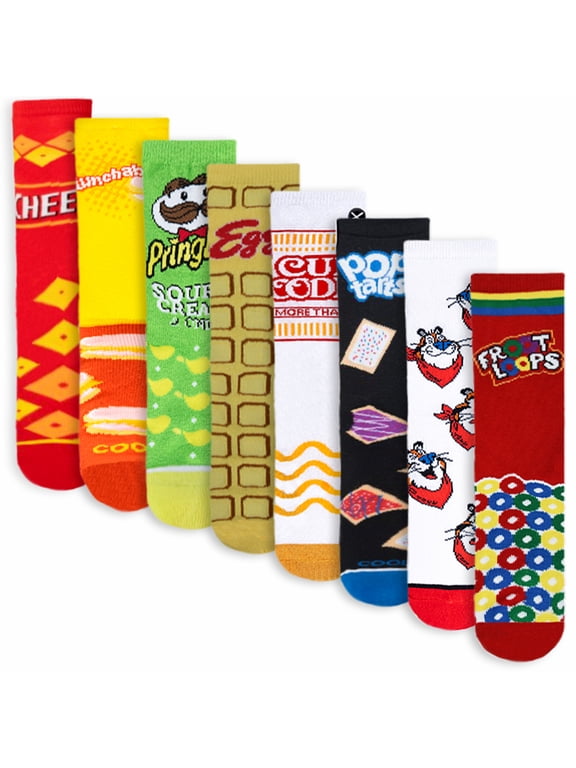 Cool Sock – Fav Snack & Foods Value Gift Bundle, 8-Pack Crew Socks for Big Kids Ages 7-10, Soft