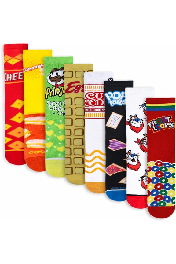 Cool Sock – Fav Snack & Foods Value Gift Bundle, 8-Pack Crew Socks for Big Kids Ages 7-10, Soft