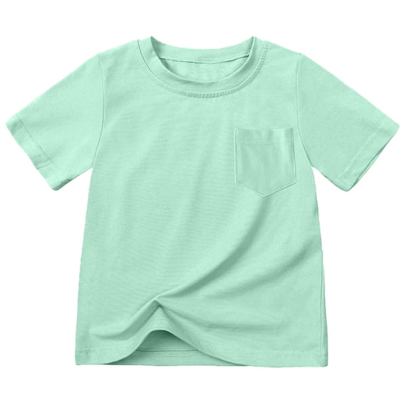 Big Kids Boys Girls Solid Color T-Shirt, Crew Neck Short Sleeve & Loose Fit Top With Pocket, Comfortable For Kids Casual Daily Wear,Size:10-11 Years