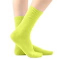 thumbnail image 1 of Big Kids Crew Socks Combed Cotton Solid Candy Color Vertical Ribbed Soft Breathable Stretchy Casual Mid Calf Straight Tube Socks for Boys Girls Yellow 5-13 Years, 1 of 5