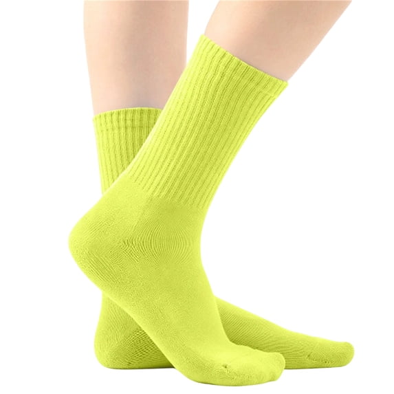 Big Kids Crew Socks Combed Cotton Solid Candy Color Vertical Ribbed Soft Breathable Stretchy Casual Mid Calf Straight Tube Socks for Boys Girls Yellow 5-13 Years
