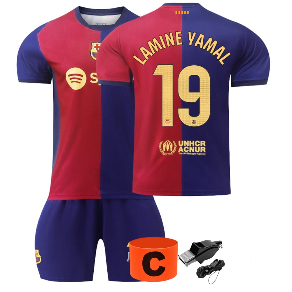 Big Kids Football Jersey Boys Soccer Uniforms For LAMINE YAMAL Fan Shirt Short Sleeves Youths Uniforms With Whistle