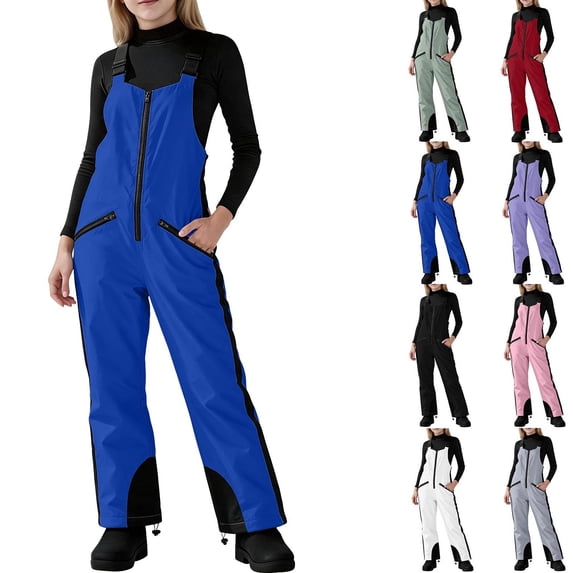 Big Kids Girls Snow Bib Pants Waterproof Insulated Ski Overalls with Adjustable Shoulder Straps Full Length Winter Snowboard Pants with Zip Pockets for Skiing Hiking and Outdoor Play