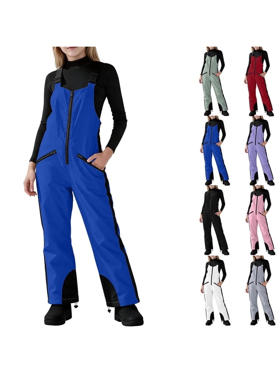 Big Kids Girls Snow Bib Pants Waterproof Insulated Ski Overalls with Adjustable Shoulder Straps Full Length Winter Snowboard Pants with Zip Pockets for Skiing Hiking and Outdoor Play