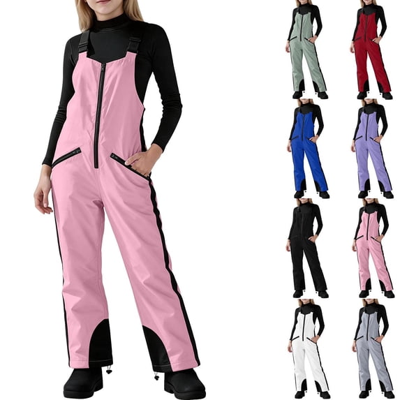 Big Kids Girls Snow Bib Pants Waterproof Insulated Ski Overalls with Adjustable Shoulder Straps Full Length Winter Snowboard Pants with Zip Pockets for Skiing Hiking and Outdoor Play