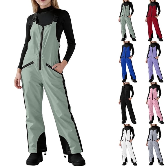 Big Kids Girls Snow Bib Pants Waterproof Insulated Ski Overalls with Adjustable Shoulder Straps Full Length Winter Snowboard Pants with Zip Pockets for Skiing Hiking and Outdoor Play