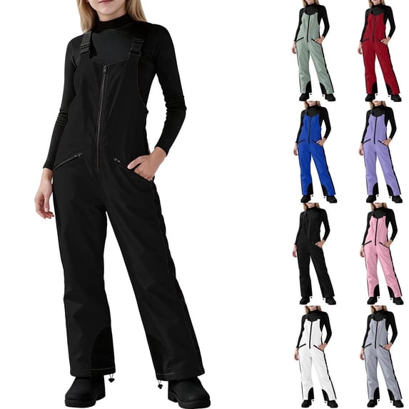 Big Kids Girls Snow Bib Pants Waterproof Insulated Ski Overalls with Adjustable Shoulder Straps Full Length Winter Snowboard Pants with Zip Pockets for Skiing Hiking and Outdoor Play
