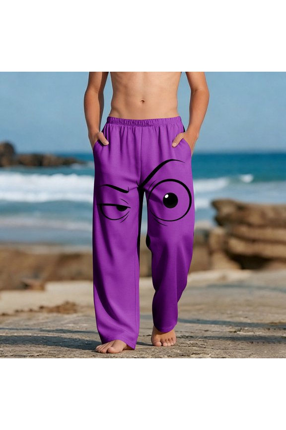 Big Kids Graphic Sweatpants One-Eyed Winking Face Print Elastic Waist Jogger Pants for Fun Birthday Gift, 4-13Y